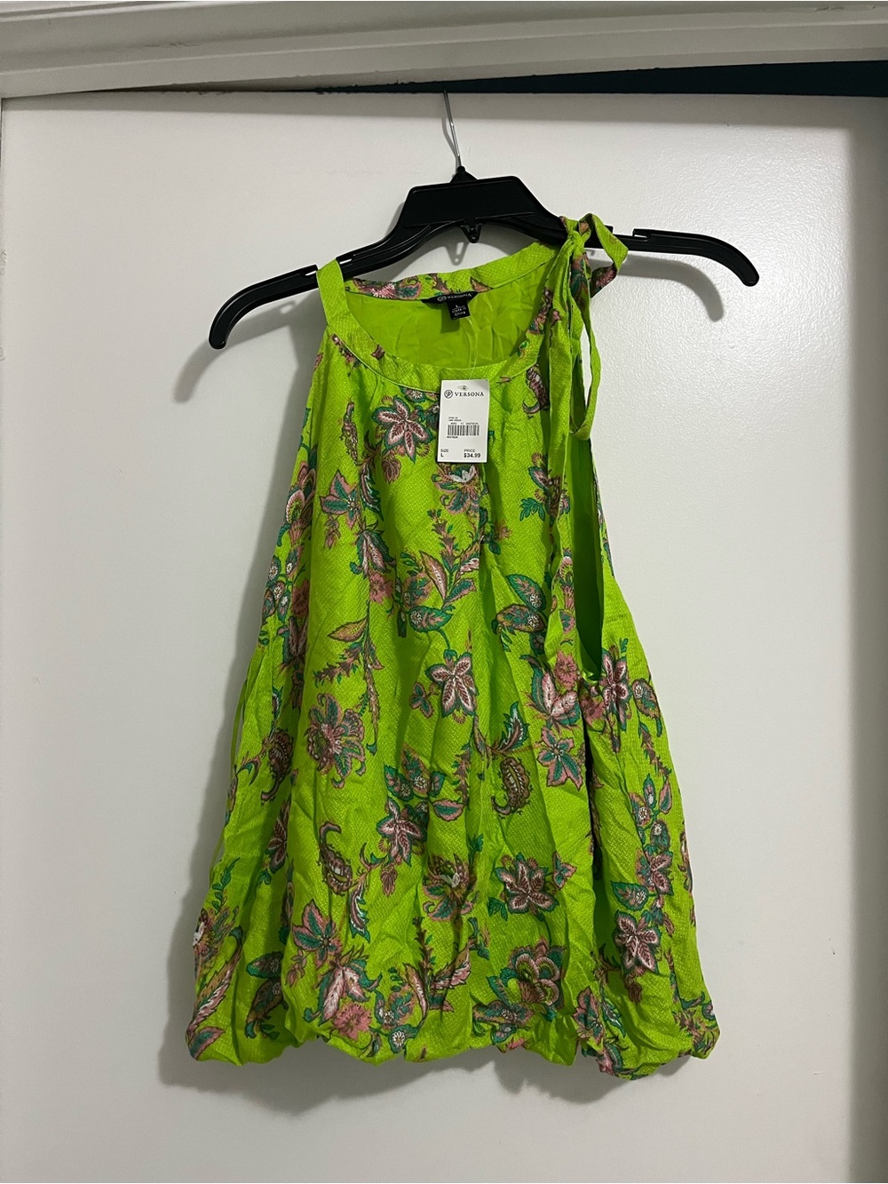 Versona Lime Green Floral Halter Tank Top